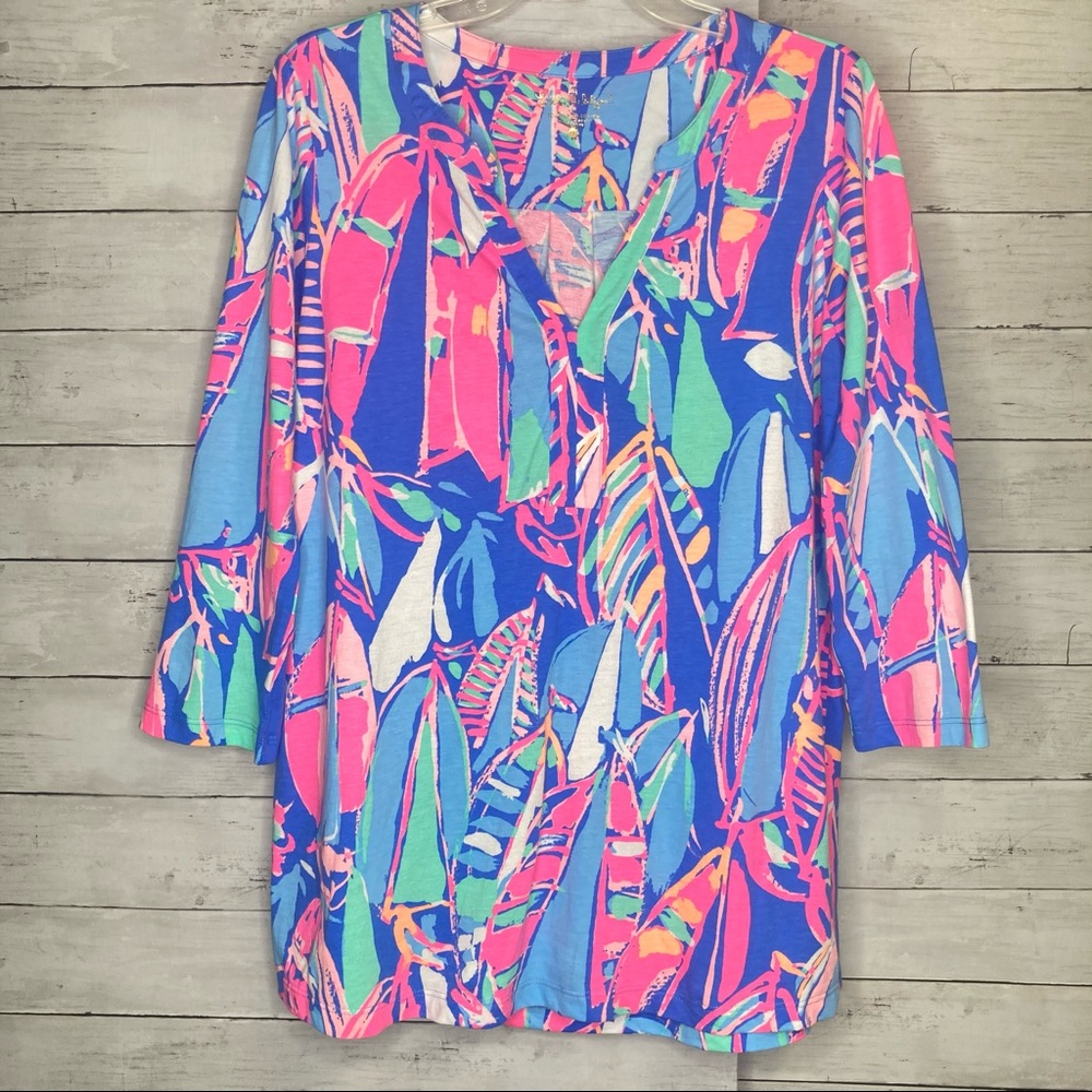 Lilly Pulitzer Blue Pink Green Surfboard-Print Tunic